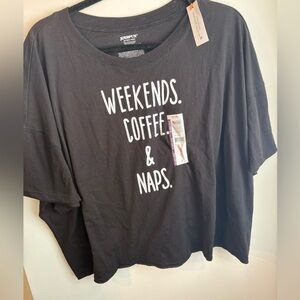 Joyspun weekends coffee & naps black shirt size 2x NWT